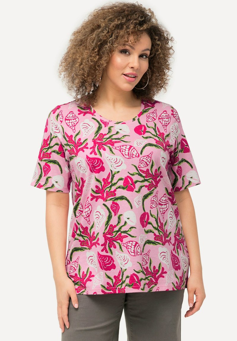 Ulla Popken SEASHELL SHORT SLEEVE - Triko s potiskem - pink