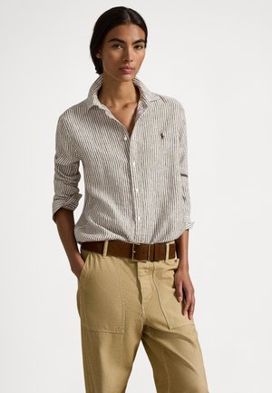 CLASSIC FIT STRIPED LINEN SHIRT - Hemdbluse - dark brown/white