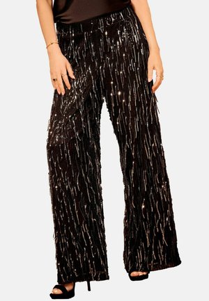 REGULAR FIT - SEQUIN TASSEL WIDE  - Nohavice - black silver