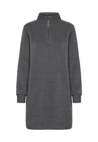 Grijze rits sweatdress met een hoge kraag, lange mouwen en ribgebreide manchetten; heeft een klein leren logo op de zoom.