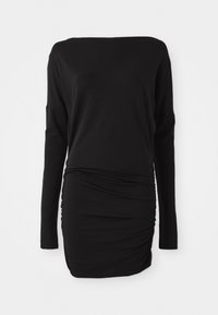 DRAPED ASYMMETRIC LONG-SLEEVED MINI DRESS - Šaty do práce - black