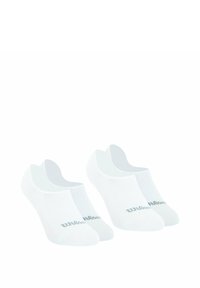 Chaussettes blanches à la cheville avec un design sans couture, présentant un discret logo "Wilson" gris sur le côté et un dessus texturé pour la respirabilité.