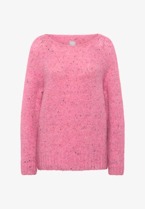Übergroßer rosa Pullover aus weichem, strukturiertem Garn mit rundem Ausschnitt und gerippten Bündchen. Verfügt über eine gesprenkelte Farbgebung.
