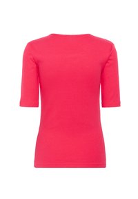 Tajt, kortärmad t-shirt i mjukt, elastiskt material i stark rosa, med en klassisk rund halsringning och utan ytterligare utsmyckningar.