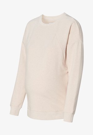 Lichtbeige zwangerschaps sweatshirt, gemaakt van een zachte katoenmix. Heeft een relaxte pasvorm, ronde hals en ribgebreide manchetten met zijverzameling voor een betere pasvorm.