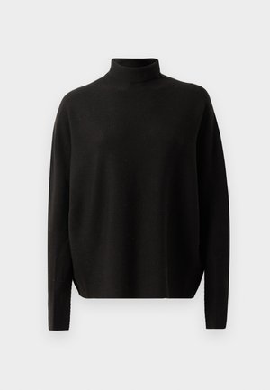 Black long-sleeve turtleneck sweater with a relaxed fit, displayed against a plain white background.