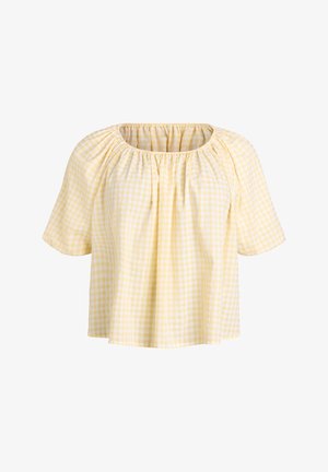 Zizzi, BLUSE MIT KLEINEM KARO, ELASTISCHEM AUSSCHNITT UND HALBLANGEN ÄRMELN - Bluse - gelb