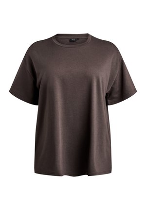 Braunes kurzärmeliges T-Shirt aus weicher Baumwolle. Es besitzt einen Rundhalsausschnitt und eine lockere Passform, mit minimalen Nahtdetails am Saum.