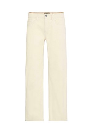 Jeans iz kremno obarvanega denima s krojem ravnih nog, ki imajo pet žepov, sprednjo zadrgo z gumbi in subtilne šive.