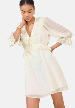REGULAR FIT - MINI MIX RUFFLE V-NECK  - Day dress - ivory