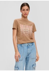 QS T-shirt print - sandstein