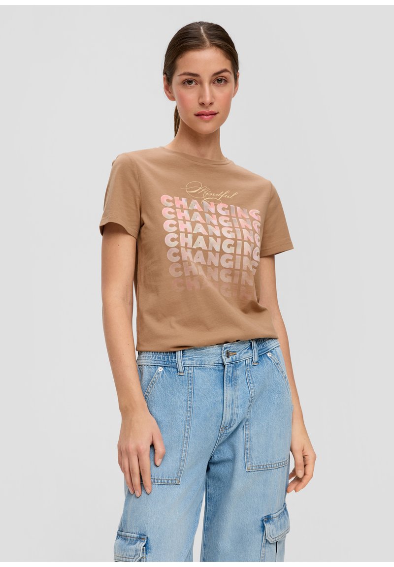QS T-shirt print - sandstein