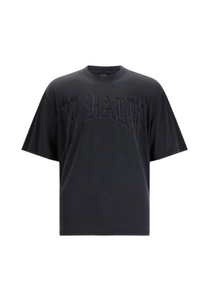 Zwarte oversized t-shirt van katoen, met een verhoogde grafische print met de tekst "ED HARDY" in gotische stijl over de voorkant.