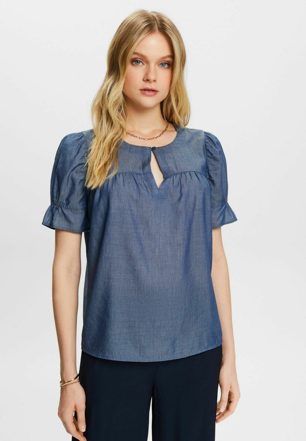 TOM TAILOR Denim Camicetta Donna – Manica Corta, Scollo A U – 100% Viscosa – Moderna E Leggera