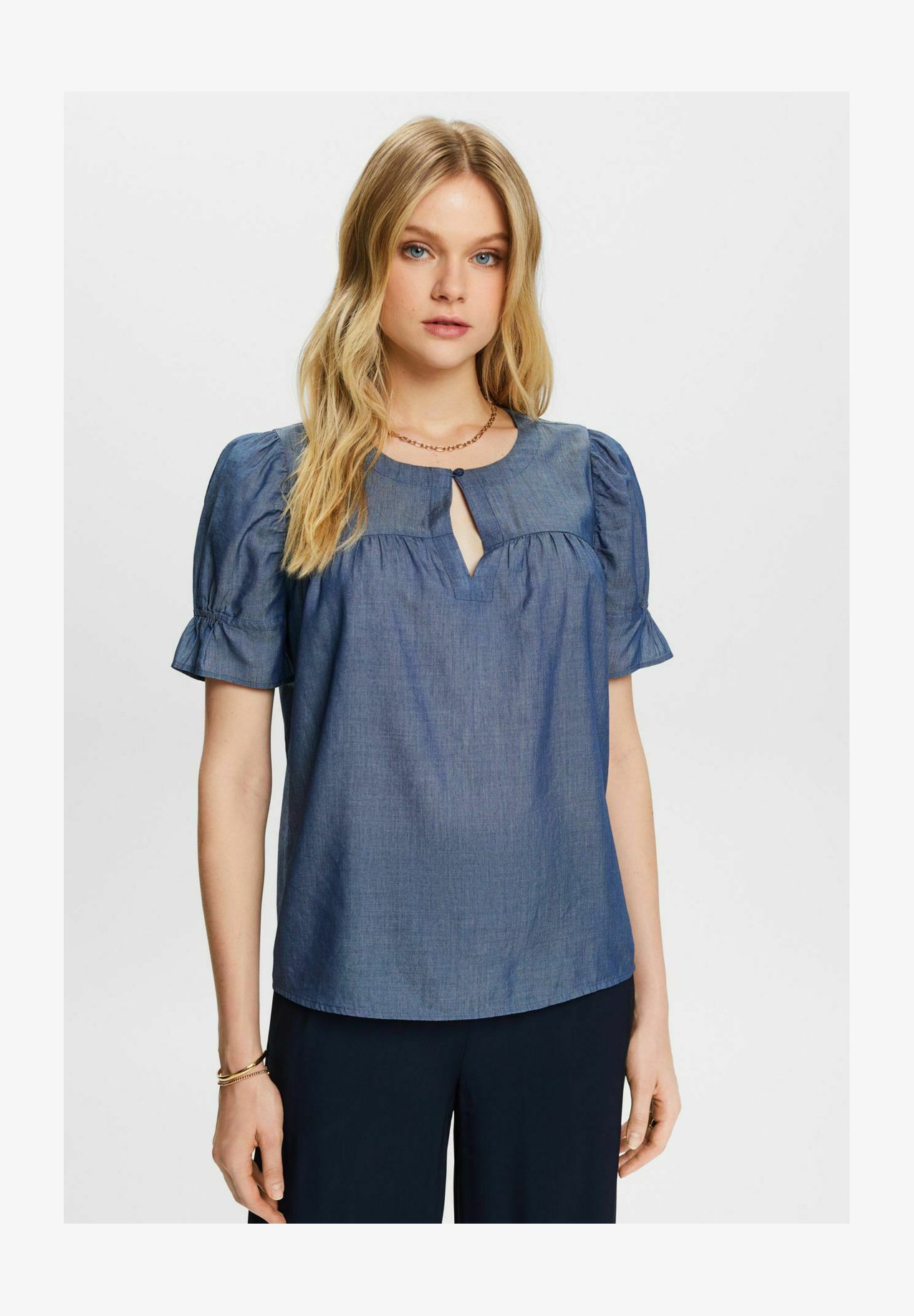 TOM TAILOR Denim Camicetta Donna – Manica Corta, Scollo A U – 100% Viscosa – Moderna E Leggera