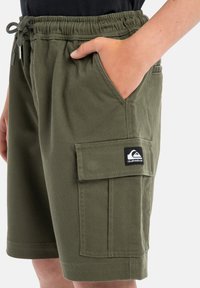 Gröna cargo shorts av en bomullsblandning, med elastisk midja, sidofickor och en lapplomme med logodetalj.