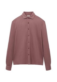 Camicia a maniche lunghe con bottoni in un mauve tenue, con colletto classico e polsini.