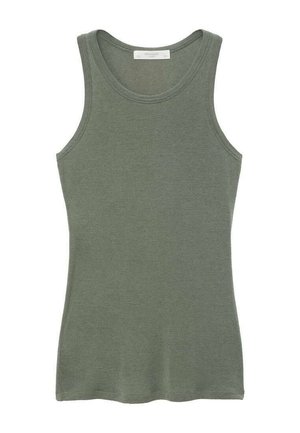 Oliven grøn tanktop med rund halsudskæring, ærmeløs design og glat tekstur. Har en almindelig pasform og diskrete syningsdetaljer.
