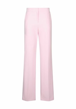 Svetloružové nohavice s vysokým pásom, rovnými nohavicami, predným záhybom a pásikom s bočnými prackami.