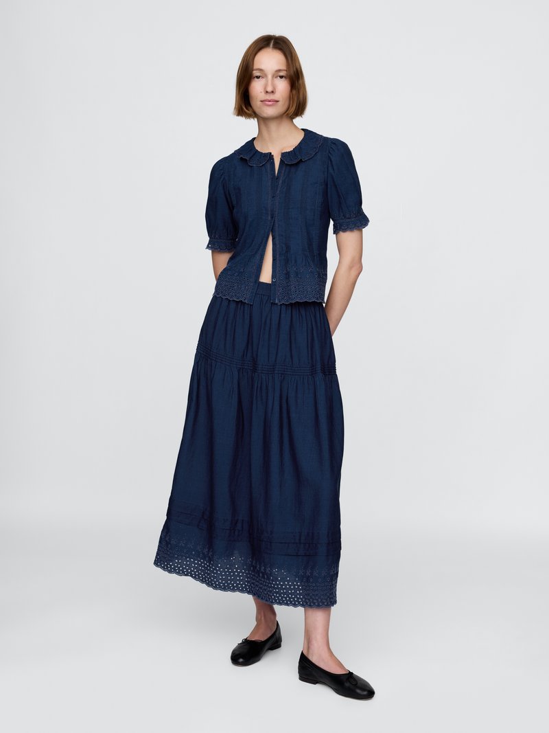 GAP - GAP X DOEN MIDI SKIRT EMBROIDERY - Denim skirt - medium indigo, Enlarge