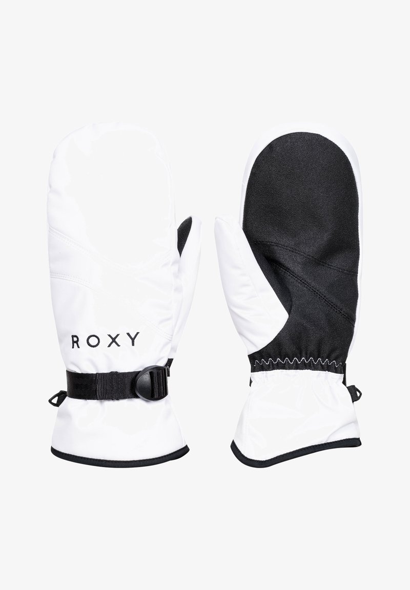 Mitts bianchi con palmo nero, con marchio Roxy. Realizzati in materiale impermeabile, con cinturini regolabili ai polsi e polsini elastici per una vestibilità aderente.