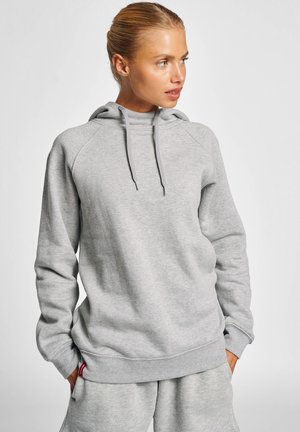 Grå sweatshirt med snor, raglanærmer, ribbede manchetter og kant. Fremstillet af blødt materiale, med en kængurulomme foran.