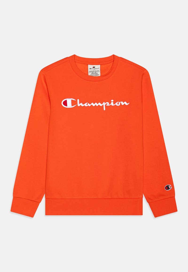 Felpa arancione in misto cotone, con un logo "Champion" ricamato bianco sul davanti e una toppa logo sulla manica.