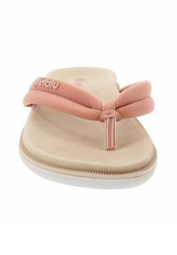 Infradito rosa con una soletta liscia e testurizzata, una fascia larga e un puntale. Presenta una suola bianca con un morbido ammortizzamento.