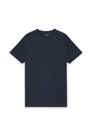 Marineblauw katoenen T-shirt met korte mouwen, ronde halslijn en klein geborduurd logo op de linkerborst.