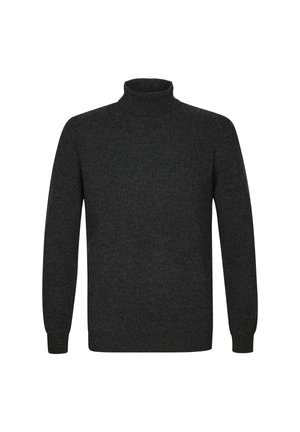 Maglione a collo alto grigio scuro realizzato in tessuto a costine. Caratterizzato da maniche lunghe e un collo aderente per garantire calore.