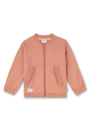 Kinder-Jacke in staubigem Roseton mit Reißverschluss, gerafften Vorderseitentaschen und gerippten Bündchen und Saum.