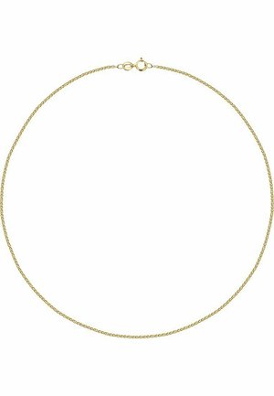 Goldfarbene Metallkettenschnur, die ein dünnes, filigranes Design mit einem Karabinerverschluss, glatter Textur und ovalen Gliedern aufweist.