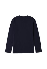 T-shirt a maniche lunghe blu navy realizzato in morbido cotone, con un collo rotondo e una texture liscia senza grafiche o dettagli visibili.