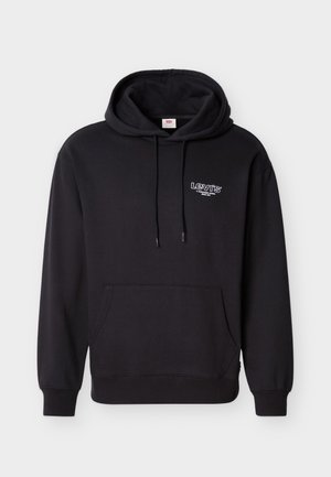 Μαύρο φούτερ Levi's με τσέπη καγκουρό, κουκούλα με κορδόνι και μικρό λευκό λογότυπο Levi's στο αριστερό στήθος.