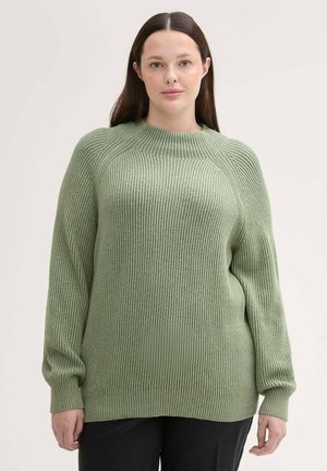 MIT STEHKRAGEN - Pullover - pale bark green rib structure