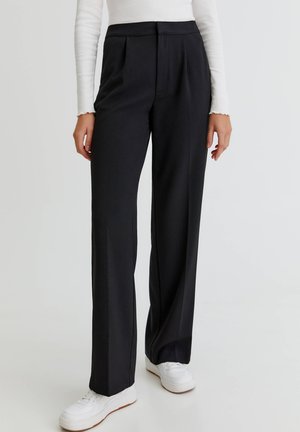 STRAIGHT-FIT MIT BUNDFALTEN - Tygbyxor - mottled black