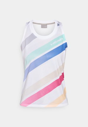 Canotta atletica bianca con strisce diagonali in azzurro chiaro, grigio, rosa e beige. Realizzata in tessuto a rete traspirante, con logo "HEAD".