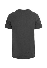 Dark gray cotton t-shirt with short sleeves and a classic crew neck design. Smooth texture, no visible patterns or embellishments.