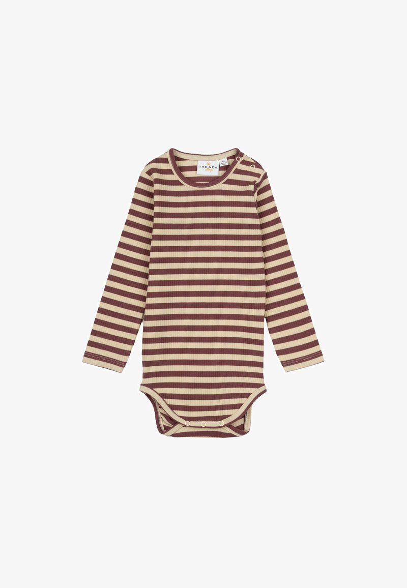 Duge rukave bodi u smešnim i kremastim prugama, sa rebrastom teksturom i dugmadi na ramenu i dnu za lakše oblačenje.