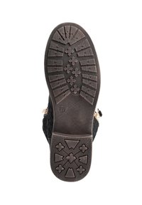 Semelle de chaussure en caoutchouc noir avec des motifs de grip définis, y compris des formes en zigzag et géométriques. Taille 37 indiquée. Surface supérieure texturée visible.