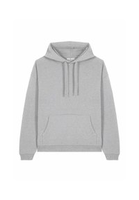 Felpa grigia in tessuto felpato, con tasca frontale, lacci e design a pullover classico con vestibilità rilassata.