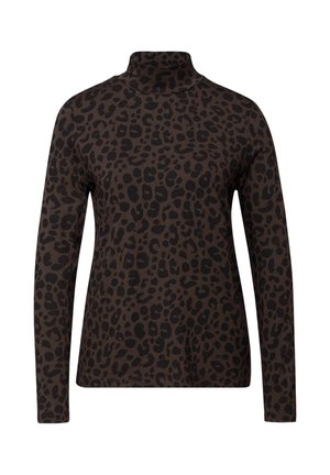 Bruine turtleneck top met luipaardprint en lange mouwen, met een zachte textuur en een ontspannen pasvorm.
