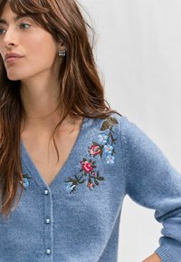 Next REGULAR FIT - PEARL BUTTON - Adīta jaka - blue chambray floral embroidery