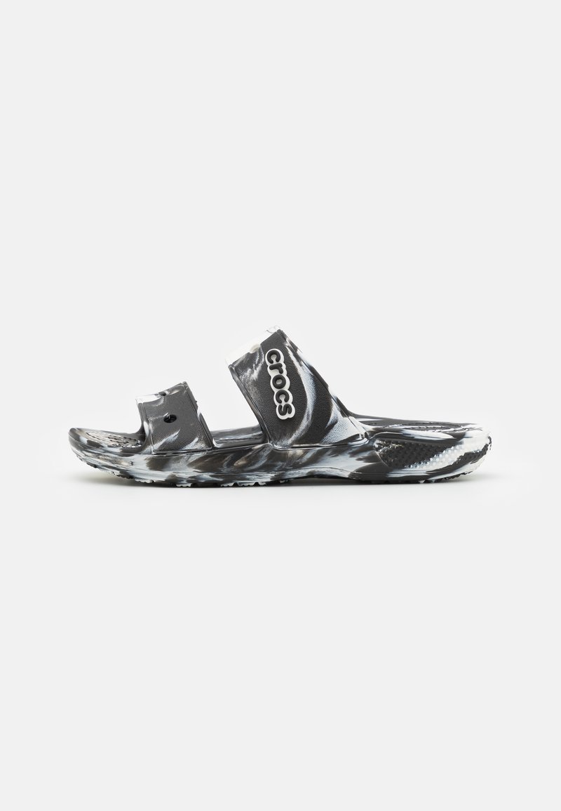 Crocs CLASSIC MARBLED UNISEX - Pool slides - white/black/white ...