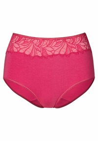 Slip alti rosa con un delicato pizzo in vita, caratterizzati da una texture liscia e un design senza cuciture per il massimo comfort.