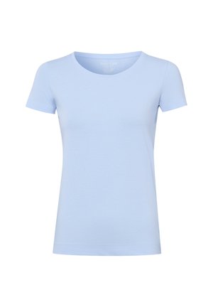 T-shirt azzurro chiaro a maniche corte con scollo rotondo, dalla texture liscia e dal design semplice e aderente su sfondo bianco.