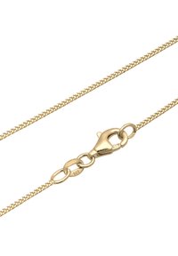 Collier en chaîne dorée avec des maillons texturés, doté d'un fermoir à ressort et de connecteurs ronds. Le matériau semble poli et lisse.