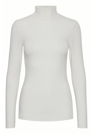 Bijela dugouha turtleneck majica izrađena od glatkog materijala, s prilagođenim siluetom i minimalnim šavovima za besprijekoran izgled.