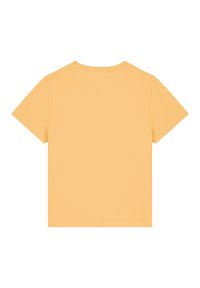 Geel T-shirt met korte mouwen, gemaakt van katoen, met een eenvoudige, gladde textuur en een klassieke ronde hals. Geen zichtbare patronen of accenten.