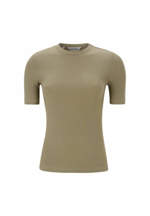 Olive roheline reljeefne lühikeste varrukatega tuss, millel on ümar kaelus. Pehme tekstuur ja lähedal istuv disain, millel on silt "Soft Rebels."